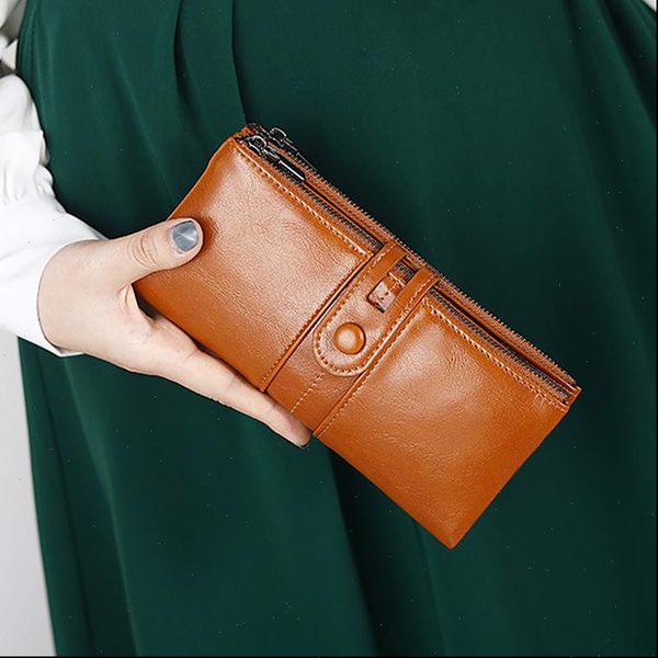 womens wallet wax oil skin money bag lady long leather clutch card holder carteira feminina, Red;black 
womens wallet wax oil skin money bag lady long leather clutch card holder carteira feminina, Red;black