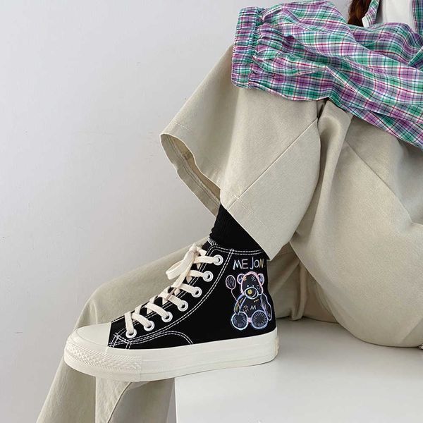 design women canvas shoes brand student casual bear print sneakers cute graffit platform for girls soft high y0907, Black
design women canvas shoes brand student casual bear print sneakers cute graffit platform for girls soft high y0907, Black