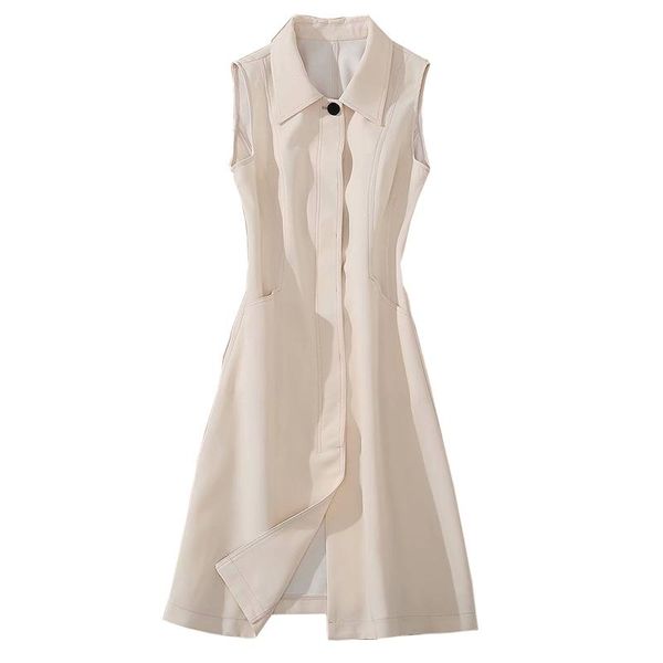 casual dresses british style elegant beige office dress turn-down collar front buttons closure sleeveless slit pockets knee length vest, Black;gray
casual dresses british style elegant beige office dress turn-down collar front buttons closure sleeveless slit pockets knee length vest, Black;gray