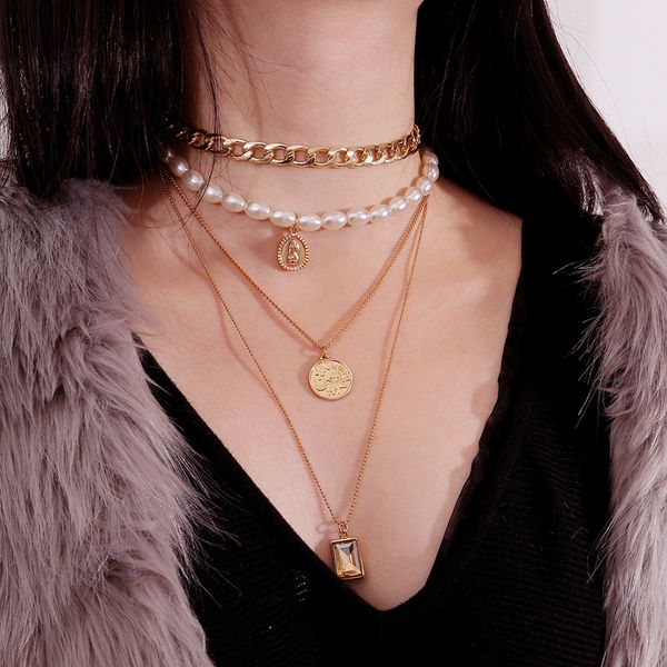 punk multi layered pearl choker necklace collar statement virgin mary coin crystal pendant necklace women jewelry whole, Silver
punk multi layered pearl choker necklace collar statement virgin mary coin crystal pendant necklace women jewelry whole, Silver
