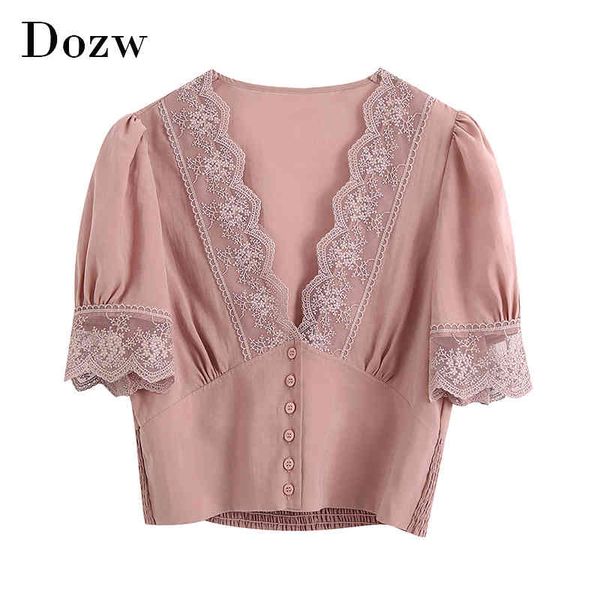 women elegant lace patchwork blouses deep v neck pink cotton crop shirt puff short sleeve vintage summer blouse 210414, White
women elegant lace patchwork blouses deep v neck pink cotton crop shirt puff short sleeve vintage summer blouse 210414, White