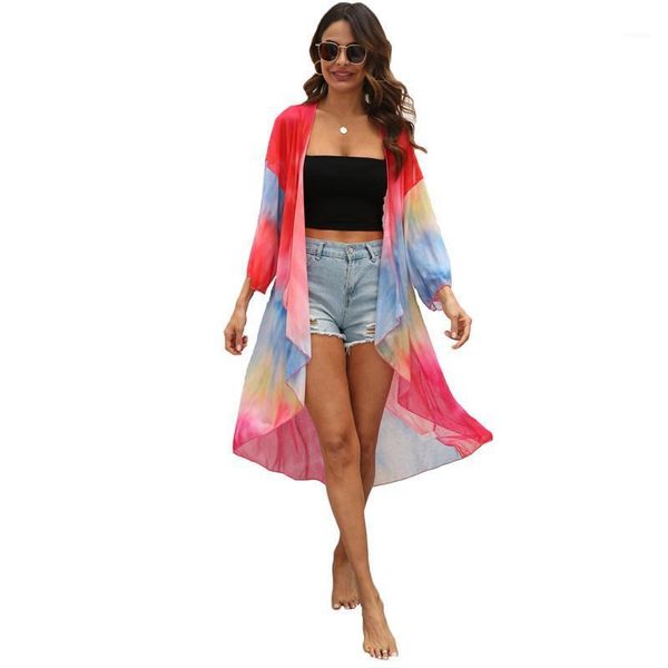 print beach cardigan for women 2021 summer fashion irregular tie dye mid-sleeves net yarn flowing jacket female jd1133 women's swimwear, White;black
print beach cardigan for women 2021 summer fashion irregular tie dye mid-sleeves net yarn flowing jacket female jd1133 women's swimwear, White;black