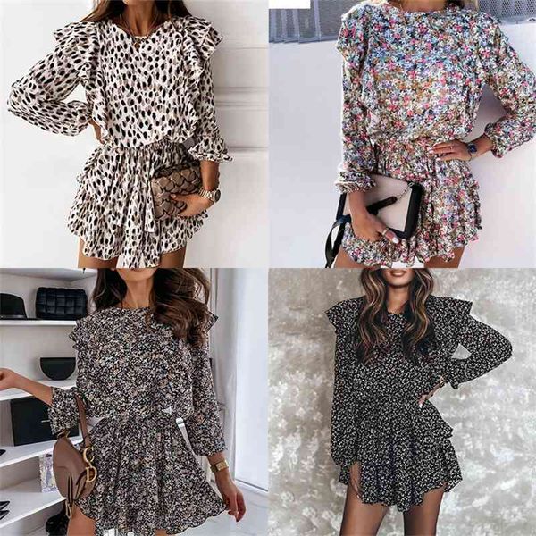 2021 new autumn women's temperament round neck floral ruffle sweet smell dress, Black;gray
2021 new autumn women's temperament round neck floral ruffle sweet smell dress, Black;gray