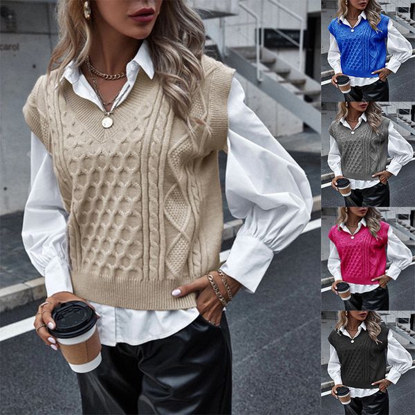women's fashion knitted vt in autumn and winter 2021 sleevels twisted v-neck sweater, Black;white
women's fashion knitted vt in autumn and winter 2021 sleevels twisted v-neck sweater, Black;white