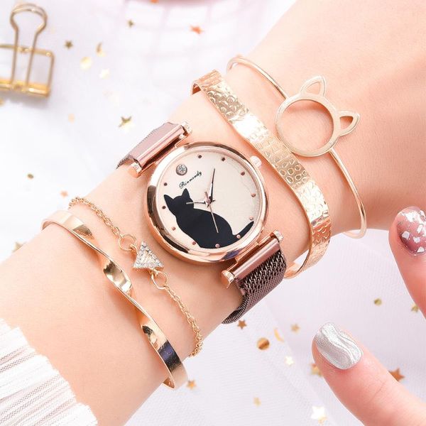 wristwatches 5pcs/set women fashion mesh strap cat dial quartz watch rhinestone bracelet, Slivery;brown
wristwatches 5pcs/set women fashion mesh strap cat dial quartz watch rhinestone bracelet, Slivery;brown