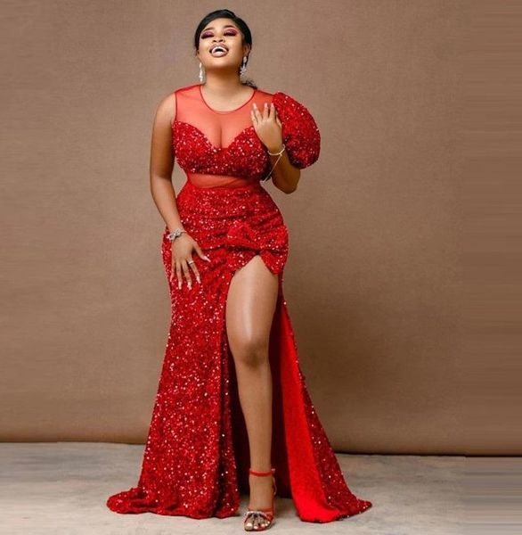 african red sequined mermaid prom dresses aso ebi style plus size side split evening gowns sheer neck formal party dress 2022 robe de soiree, Black
african red sequined mermaid prom dresses aso ebi style plus size side split evening gowns sheer neck formal party dress 2022 robe de soiree, Black