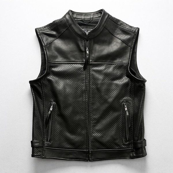 men's vests motorcycle leather vest, punctured breathable with zipper, sleeveless, Black;white
men's vests motorcycle leather vest, punctured breathable with zipper, sleeveless, Black;white