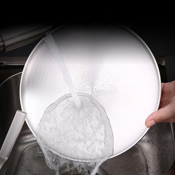 dishes & plates 304 stainless steel round dish double-wall shallow plate with wire drawing finish 17cm