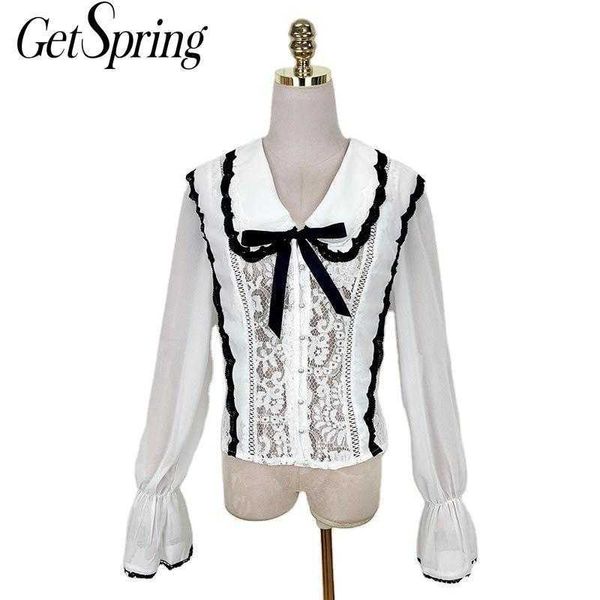 getspring women blouse shirt color matching perspective lace summer blouses vintage hollow out chiffon 's 210601, White
getspring women blouse shirt color matching perspective lace summer blouses vintage hollow out chiffon 's 210601, White