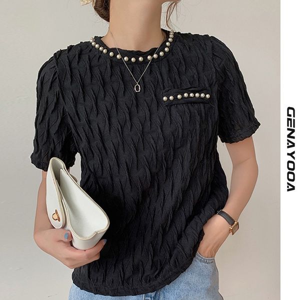 genayooa office ladies pearl shirt femme short sleeve o neck t shirts for women stylish solid folds korean female summer 210417, White
genayooa office ladies pearl shirt femme short sleeve o neck t shirts for women stylish solid folds korean female summer 210417, White