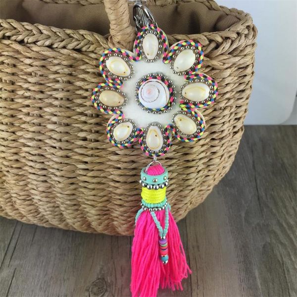 keychains boho style keychain handmade shell with long flower tassel alloy key chain for women girl bag, Silver 
keychains boho style keychain handmade shell with long flower tassel alloy key chain for women girl bag, Silver