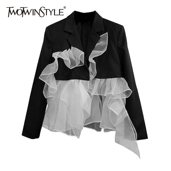 hit color patchwork ruffle blazer for women notched long sleeve casual korean blazers female fashion clothing 210524, White;black
hit color patchwork ruffle blazer for women notched long sleeve casual korean blazers female fashion clothing 210524, White;black