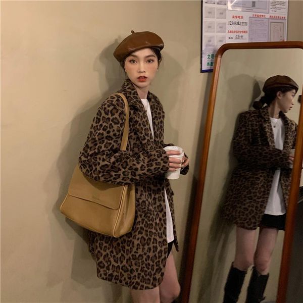 women's wool & blends casual lapel women trench coat leopard stitching pockets female long trenches high street office ladies style ove, Black
women's wool & blends casual lapel women trench coat leopard stitching pockets female long trenches high street office ladies style ove, Black