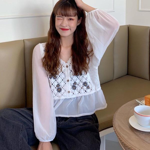 women's blouses & shirts fashion hollow crochet v-neck blouse women mesh see-through long sleeve chiffon shirt lady, White
women's blouses & shirts fashion hollow crochet v-neck blouse women mesh see-through long sleeve chiffon shirt lady, White
