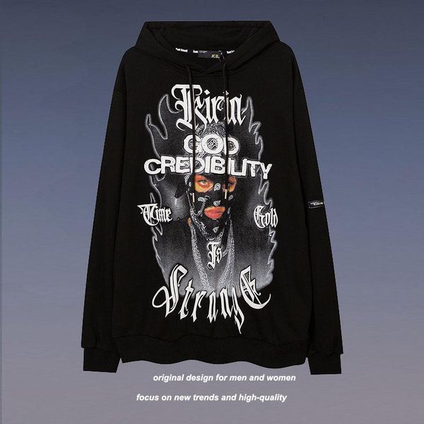 men's hoodies & sweatshirts harajuku hoodie portrait printed casual high street fall loose and women's pullovers streetwear, Black