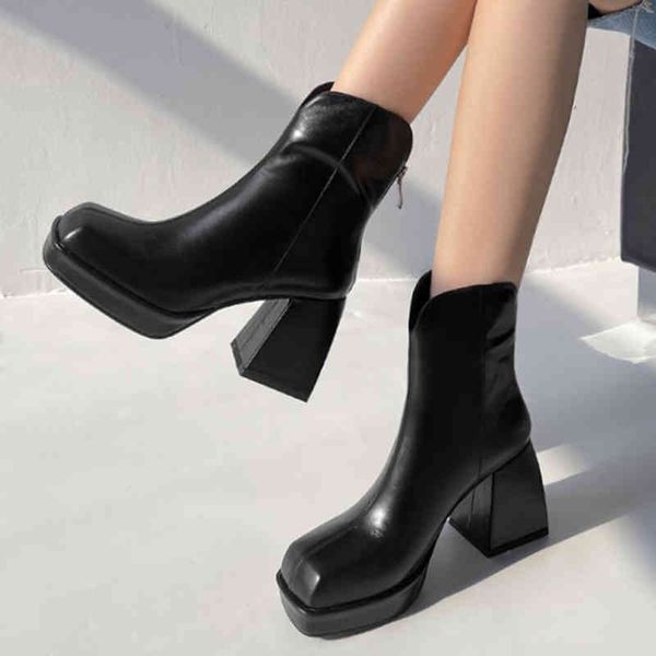 dress shoes rimocy chunky platform women's ankle boots 2021 vintage square toe thick high heels woman pu leather side zipper booti, Black
dress shoes rimocy chunky platform women's ankle boots 2021 vintage square toe thick high heels woman pu leather side zipper booti, Black