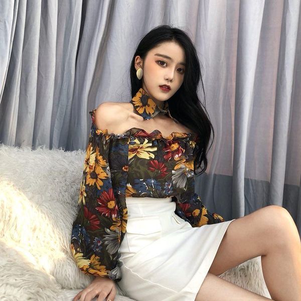 women's blouses & shirts spring vintage style clothing chic off shoulder floral slash neck woman blusas mujer de moda, White
women's blouses & shirts spring vintage style clothing chic off shoulder floral slash neck woman blusas mujer de moda, White