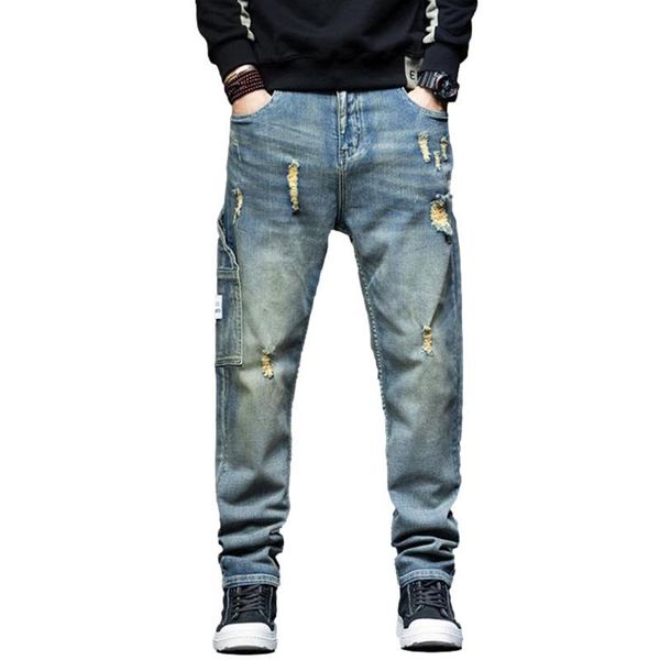 men's jeans ripped hole regular mens hiphop straight denim pants distressed clothing cargo trousers plus size 42 bottoms, Blue
men's jeans ripped hole regular mens hiphop straight denim pants distressed clothing cargo trousers plus size 42 bottoms, Blue