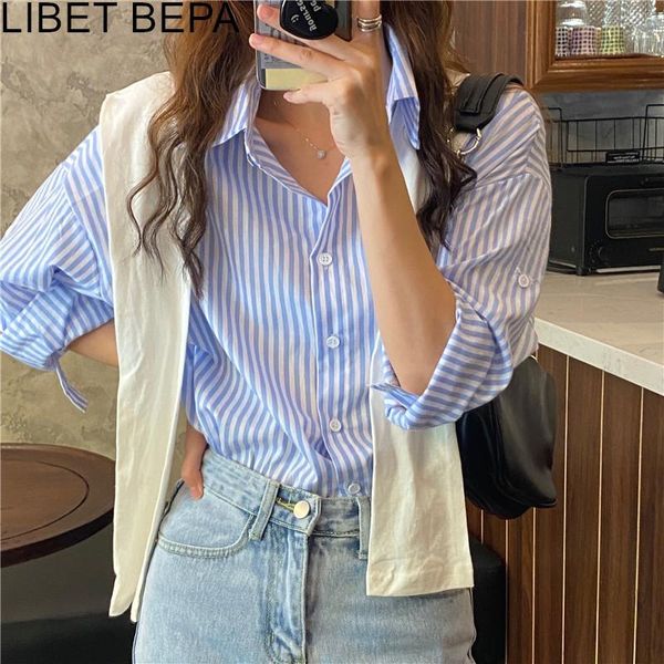 women's blouses & shirts 2021 summer autunm striped oversize with shawl single breasted korean vintage wild lady bl9089, White
women's blouses & shirts 2021 summer autunm striped oversize with shawl single breasted korean vintage wild lady bl9089, White