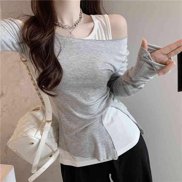 two-piece off-shoulder long-sleeved t-shirt women's slim gray long sleeve + sleeveless inner base solid color vest 986f 210420, White
two-piece off-shoulder long-sleeved t-shirt women's slim gray long sleeve + sleeveless inner base solid color vest 986f 210420, White