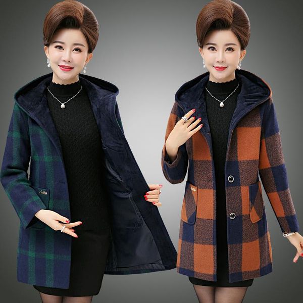 women's wool & blends autumn and winter woolen coat plaid long section middle-aged large size hooded thick warm slim, Black
women's wool & blends autumn and winter woolen coat plaid long section middle-aged large size hooded thick warm slim, Black
