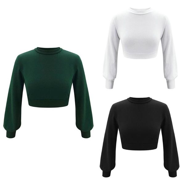 women's t-shirt women autumn lantern long sleeve o-neck t shirts solid color casual loose pullover sweater ribbed trim short crop top, White
women's t-shirt women autumn lantern long sleeve o-neck t shirts solid color casual loose pullover sweater ribbed trim short crop top, White