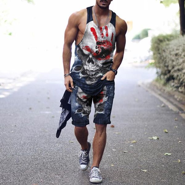 men's tracksuits 2021 summer suit hip hop goth harajuku streetwear printed skull vest shorts 2-piece o-neck sleeveless oversized loose, Gray
men's tracksuits 2021 summer suit hip hop goth harajuku streetwear printed skull vest shorts 2-piece o-neck sleeveless oversized loose, Gray