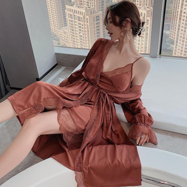 women's sleepwear coffee spring kimono robe gown set lady sweet lace trim home dress casual faux silk v-neck backless nightgown, Black;red
women's sleepwear coffee spring kimono robe gown set lady sweet lace trim home dress casual faux silk v-neck backless nightgown, Black;red
