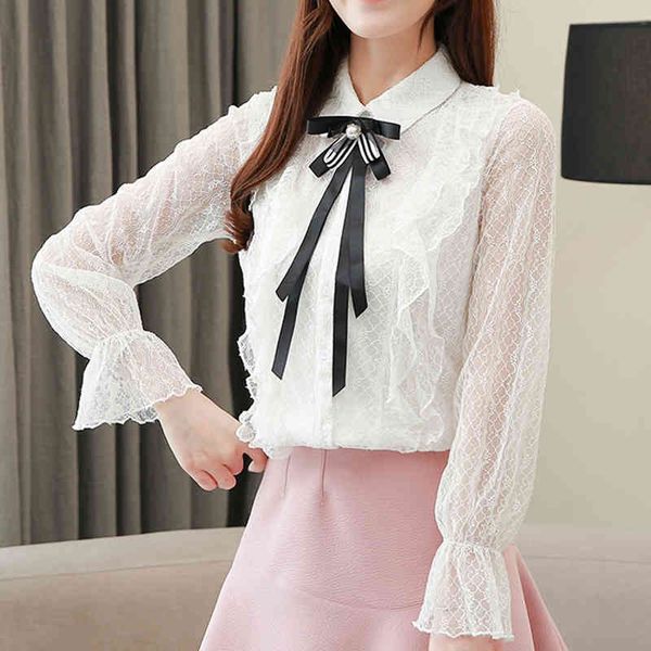 women blouse korean fashion clothing bow neck lace ruffle solid spring feminina long sleeve ladies 0180g 210420, White
women blouse korean fashion clothing bow neck lace ruffle solid spring feminina long sleeve ladies 0180g 210420, White