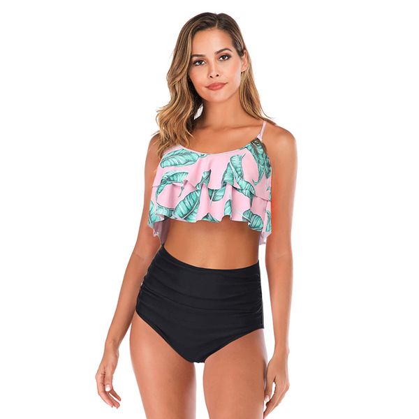 2021 bikini swimsuit ruffle split multicolor for women, White;black 
2021 bikini swimsuit ruffle split multicolor for women, White;black