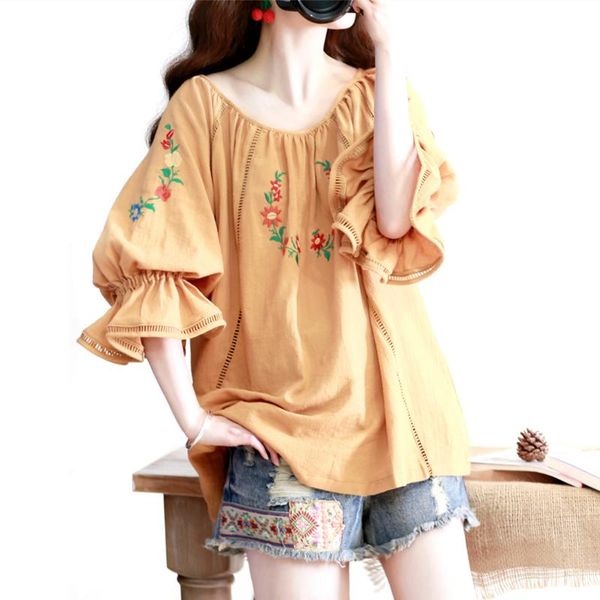 women's blouses & shirts spring original design summer women clothes mori girl sweet korean cute embroidery cotton linen yellow, White
women's blouses & shirts spring original design summer women clothes mori girl sweet korean cute embroidery cotton linen yellow, White