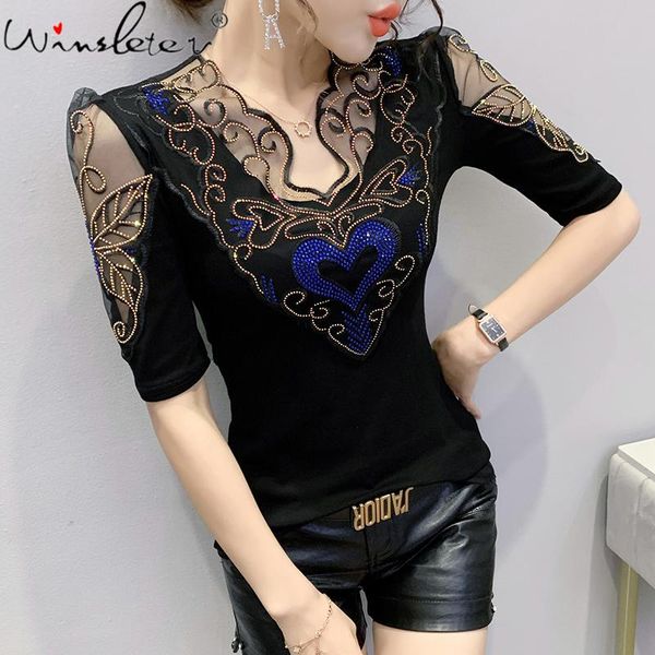 women's t-shirt summer korean clothes cotton chic patchwork mesh women short sleeve shiny diamonds casual tees 2021 t14702a, White
women's t-shirt summer korean clothes cotton chic patchwork mesh women short sleeve shiny diamonds casual tees 2021 t14702a, White