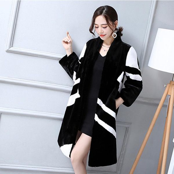 women's wool & blends fashion quality woman superior long cashmere coat patchwork striped v-neck plus size loose female hf291, Black
women's wool & blends fashion quality woman superior long cashmere coat patchwork striped v-neck plus size loose female hf291, Black