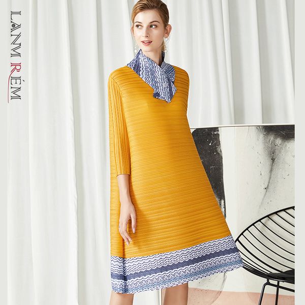 scarf collar pleated dresses color block patchwork loose women's straight elastic summer dress yj511 210507, Black;gray
scarf collar pleated dresses color block patchwork loose women's straight elastic summer dress yj511 210507, Black;gray