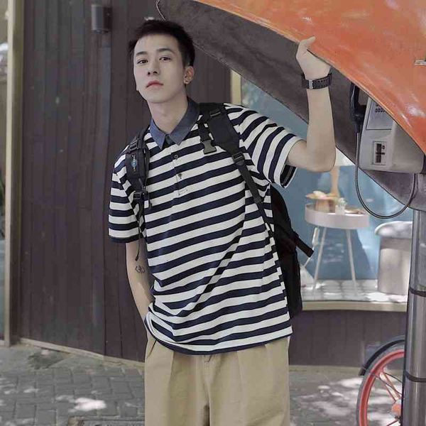 men's t-shirts summer cotton short-sleeved t-shirt fashion casual lapel tshirt men streetwear korean loose striped t shirt mens m-, White;black
men's t-shirts summer cotton short-sleeved t-shirt fashion casual lapel tshirt men streetwear korean loose striped t shirt mens m-, White;black