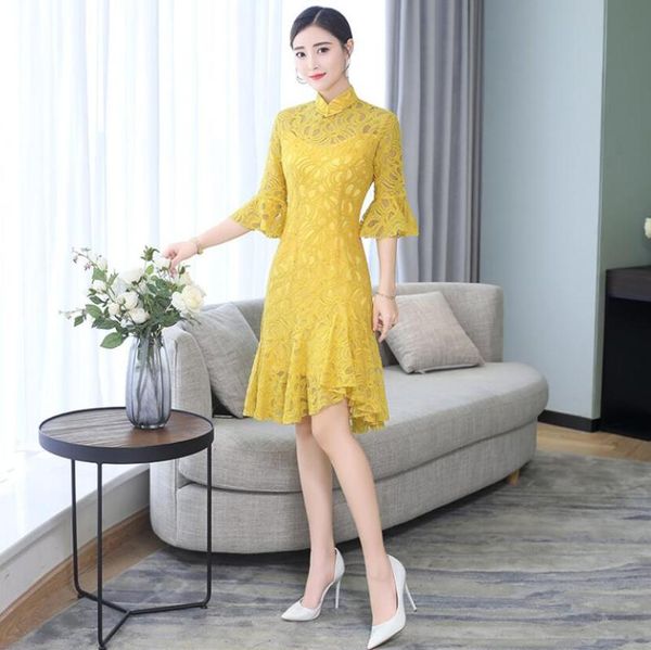 women's qipao fashion red lace embroidery chinese ladies cheongsam spring summer collar party dress ethnic clothing
women's qipao fashion red lace embroidery chinese ladies cheongsam spring summer collar party dress ethnic clothing