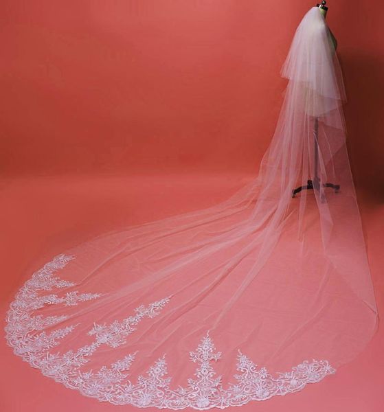 bridal veils lace appliques 4 m long veil with blusher 2 layers elegant wedding velos de bovia largos, Black
bridal veils lace appliques 4 m long veil with blusher 2 layers elegant wedding velos de bovia largos, Black
