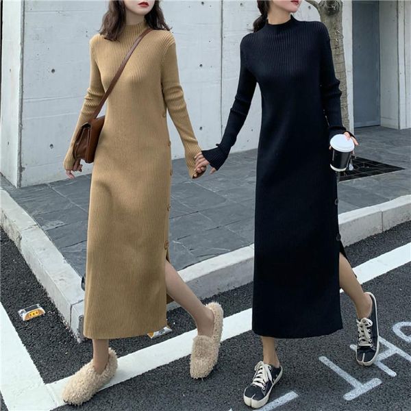 autumn winter half turtleneck long sleeve knit dress women korean style side slit slim thick warm sweater dresses black/khaki casual, Black;gray
autumn winter half turtleneck long sleeve knit dress women korean style side slit slim thick warm sweater dresses black/khaki casual, Black;gray