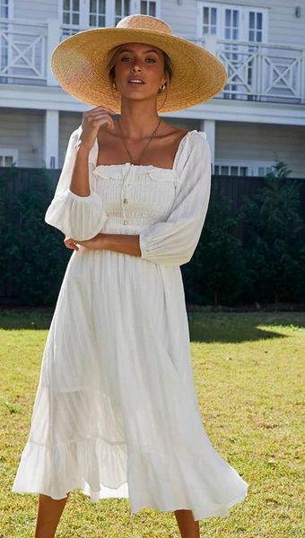white bohemian beach hemline ruffle vacation dress women backless square collar 3/4 sleeve swing midi elegant clothes casual dresses, Black;gray
white bohemian beach hemline ruffle vacation dress women backless square collar 3/4 sleeve swing midi elegant clothes casual dresses, Black;gray