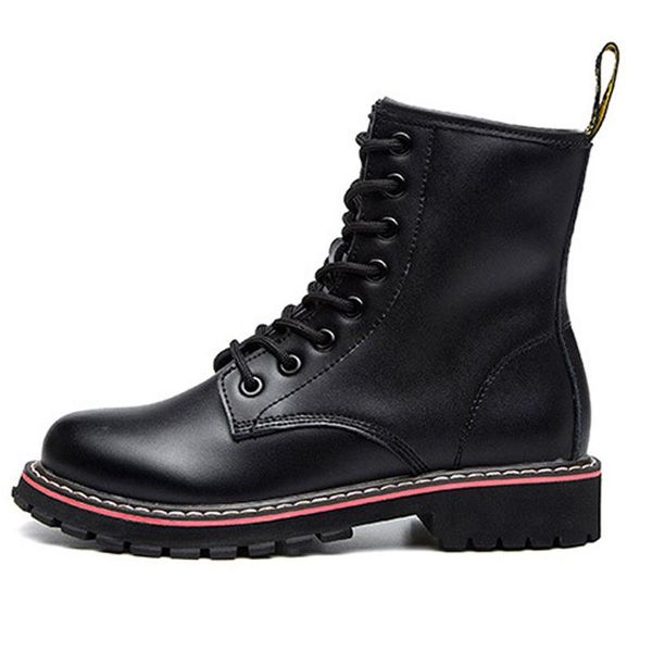 boots women's 2021 autumn and winter casual leather thick heel rubber sole, Black