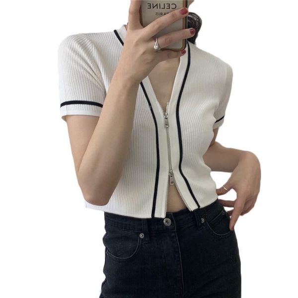 good quality slim short v-neck zipper short-sleeve t-shirt women spring and summer female knitted ns2536 women's, White
good quality slim short v-neck zipper short-sleeve t-shirt women spring and summer female knitted ns2536 women's, White