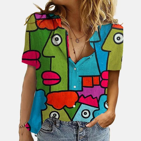 women's blouses & shirts lapel button blouse short sleeve graphic plus size women summer for blusas y camisas 40#, White
women's blouses & shirts lapel button blouse short sleeve graphic plus size women summer for blusas y camisas 40#, White