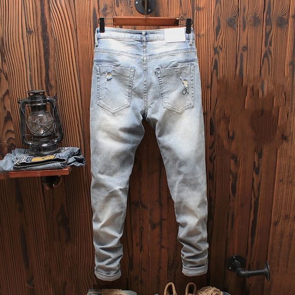 men's jeans thin men's vintage high street brem pants korean style puncture design pockets straight line fashion drawing classic a, Blue
men's jeans thin men's vintage high street brem pants korean style puncture design pockets straight line fashion drawing classic a, Blue