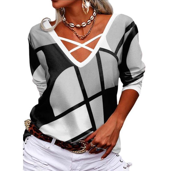 women's t-shirt retro block printed harajuku loose tee shirt autumn long sleeve casual pullover women cross v neck t-shirts street, White
women's t-shirt retro block printed harajuku loose tee shirt autumn long sleeve casual pullover women cross v neck t-shirts street, White