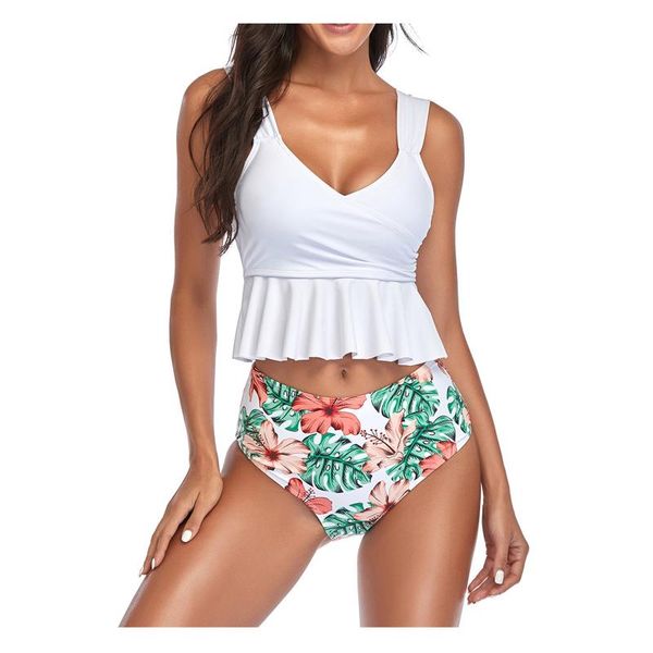 women's swimwear floral ruffled bikini set women print high-waisted two piece swimsuit 2021 girl beach bathing suit summer biquinis #t4, White;black
women's swimwear floral ruffled bikini set women print high-waisted two piece swimsuit 2021 girl beach bathing suit summer biquinis #t4, White;black