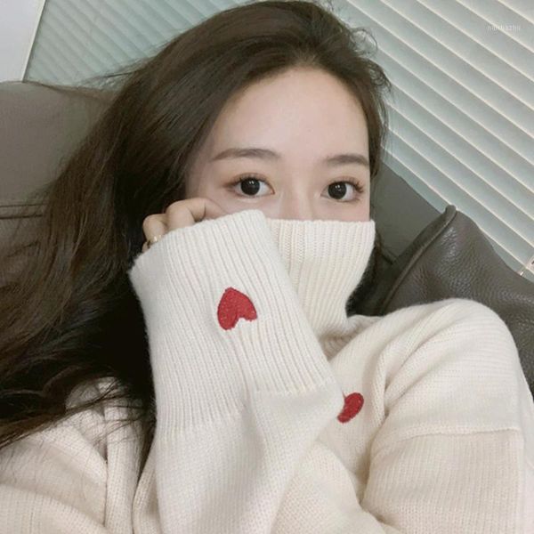 women's sweaters casual red love heart embroidery turtleneck pullovers women long sleeve high street jumpers winter, White;black
women's sweaters casual red love heart embroidery turtleneck pullovers women long sleeve high street jumpers winter, White;black
