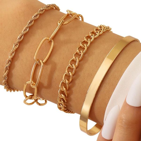 link, chain 4pcs punk curb cuban bracelets set boho thick gold color charm bangles for women fashion jewelry accessories, Black
link, chain 4pcs punk curb cuban bracelets set boho thick gold color charm bangles for women fashion jewelry accessories, Black