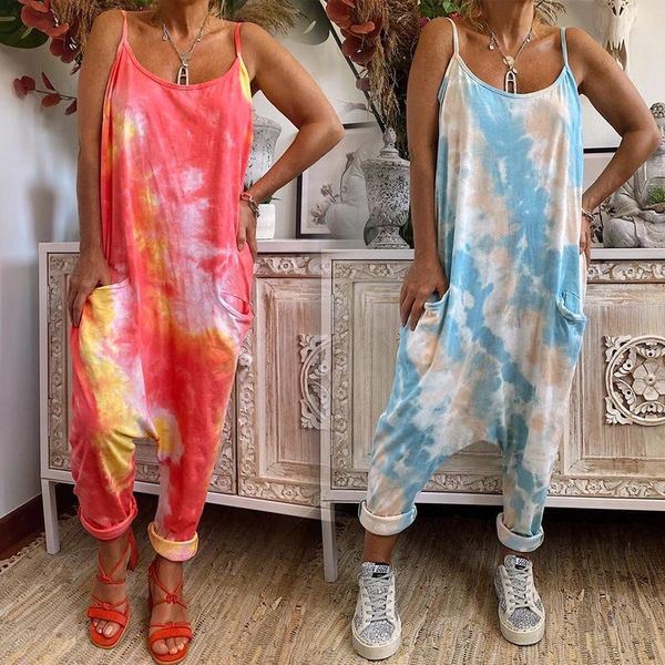 women's tie-dye strap jumpsuit sleeveless o neck high waist jumpsuits full length casual loose & rompers, Black;white
women's tie-dye strap jumpsuit sleeveless o neck high waist jumpsuits full length casual loose & rompers, Black;white