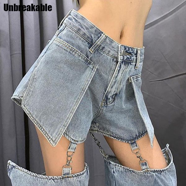 women's jeans high street women splice wide leg trousers hip hop cotton loose retro chain removable womens denim pants, Blue
women's jeans high street women splice wide leg trousers hip hop cotton loose retro chain removable womens denim pants, Blue