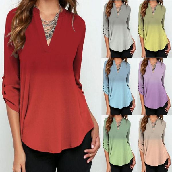 women's blouses & shirts v-neck long sleeves with roll-up in gradient print loose chiffon blouse, White
women's blouses & shirts v-neck long sleeves with roll-up in gradient print loose chiffon blouse, White